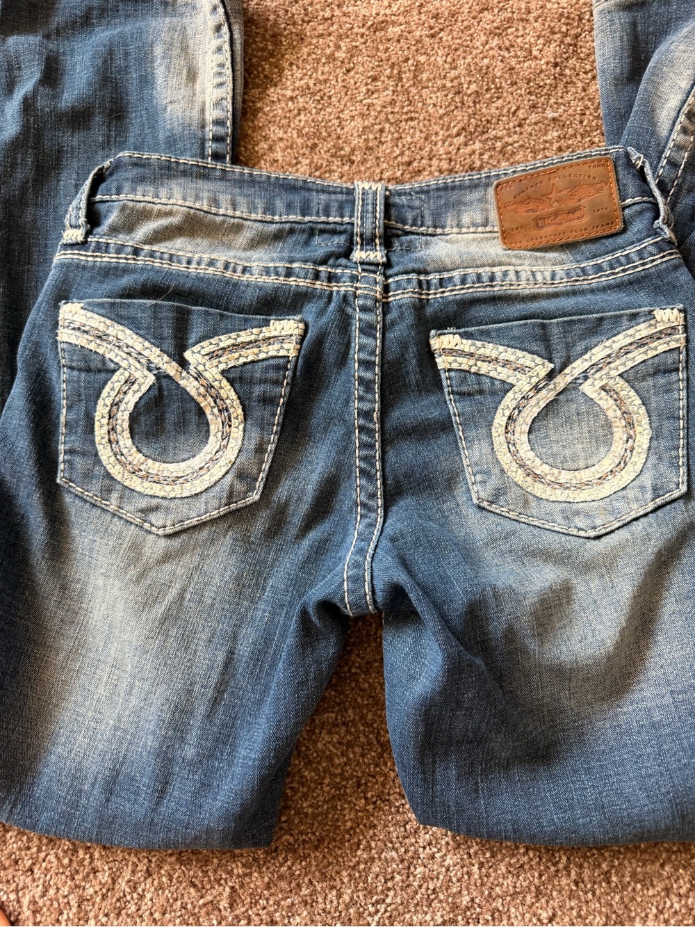 Big Star Women's Boot Cut Jeans in Medium Blue with White Embroidery
